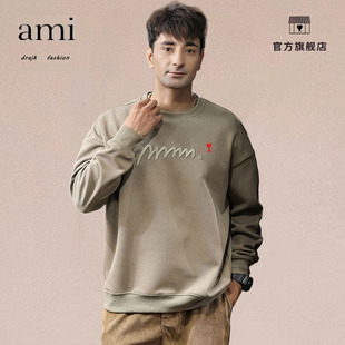 正品AMI DRAJK重磅圆领刺绣卫衣男秋季潮牌宽松男士休闲加绒上衣