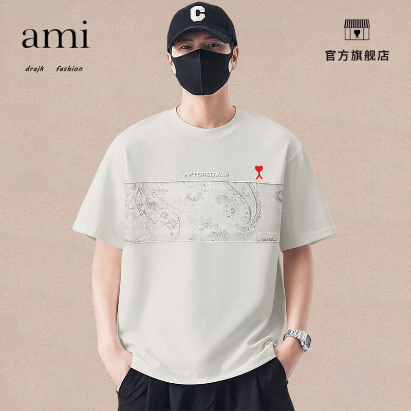正品AMI DRAJK短袖t恤男夏季薄款休闲百搭潮牌民族风体恤宽松半袖