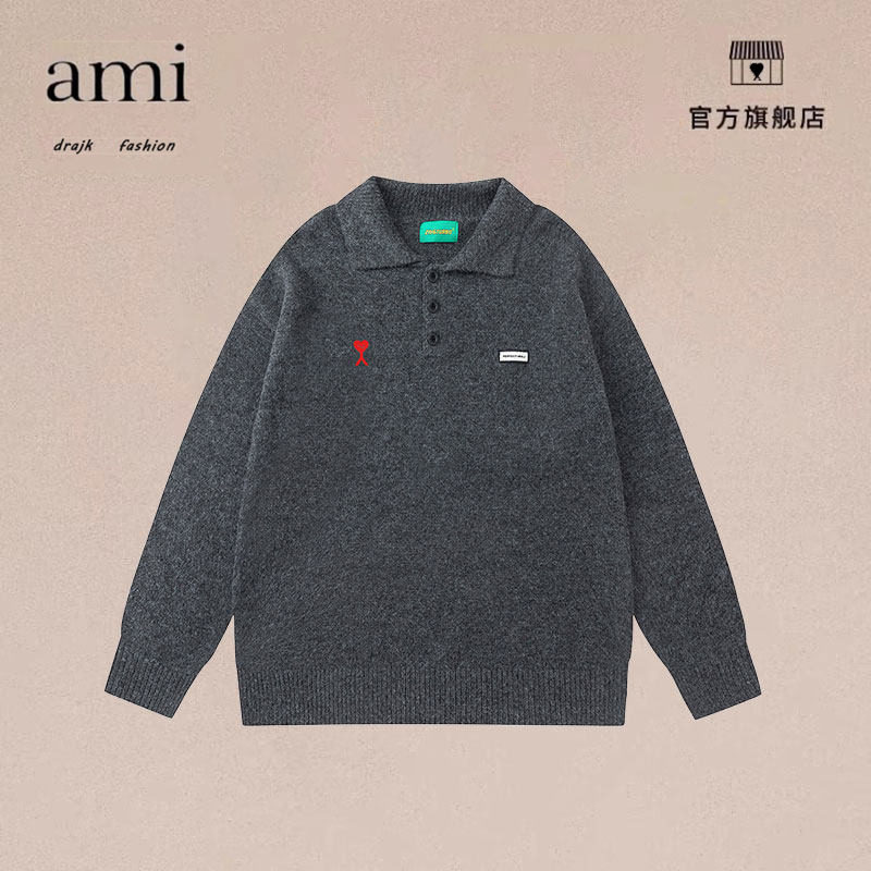 正品AMI DRAJK复古潮牌纽扣POLO领毛衣男秋季宽松百搭休闲针织衫,男装,短裤,淘宝优惠券,粉丝福利购,淘宝优惠卷