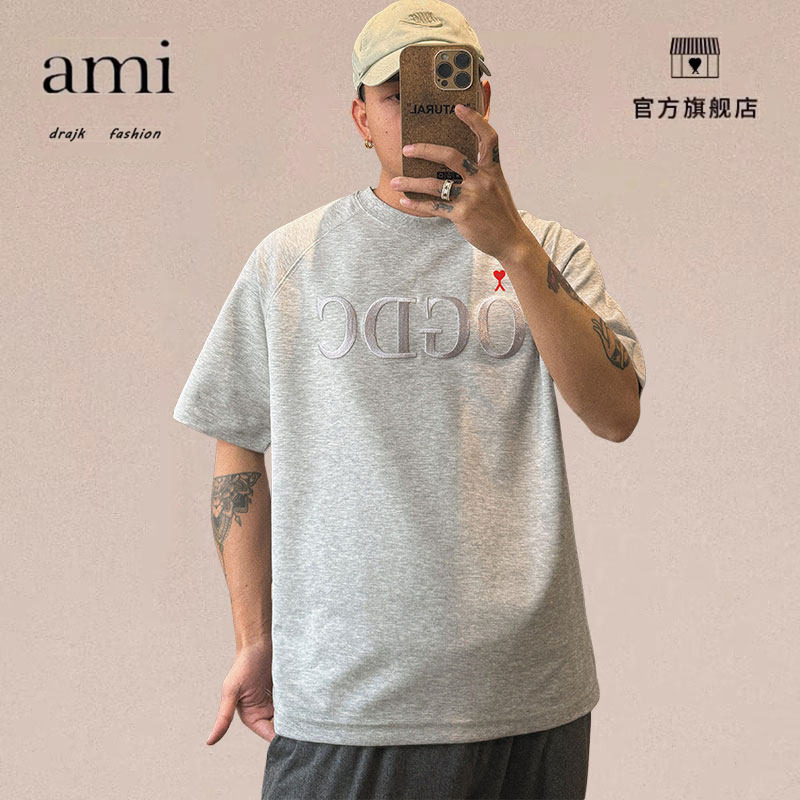正品AMI DRAJK夏季冰感新疆长绒棉短袖重工刺绣t恤男美式上衣潮