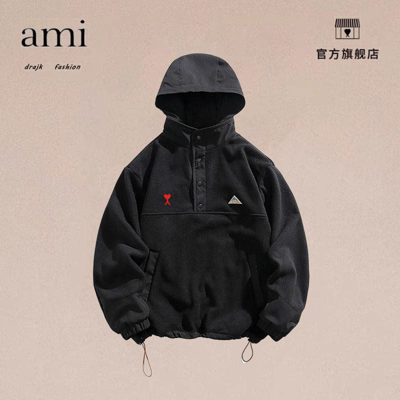 正品AMI DRAJK简约绣标半拉链套头外套男秋季摇粒绒休闲连帽夹克,男装,短裤,淘宝优惠券,粉丝福利购,淘宝优惠卷