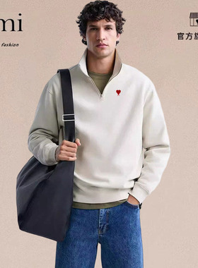 正品AMI DRAJK男宽松半拉链领舒适休闲黑色长袖卫衣潮流春秋新款