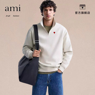 正品AMI DRAJK男宽松半拉链领舒适休闲黑色长袖卫衣潮流春秋新款