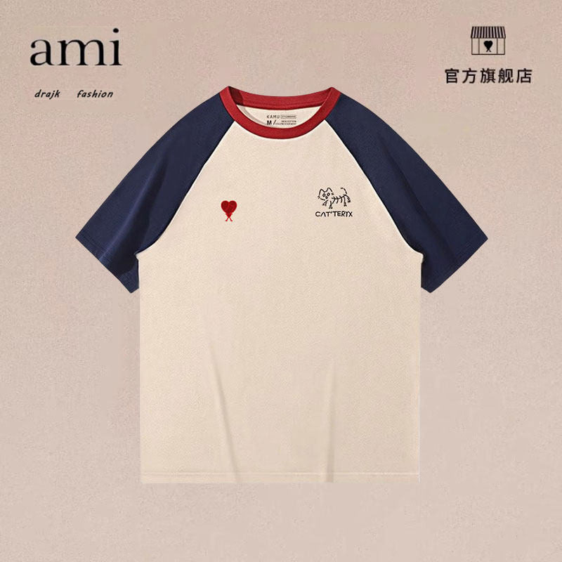 正品AMI DRAJK个性趣味休闲插肩短袖t恤男女夏季情侣休闲百搭半袖