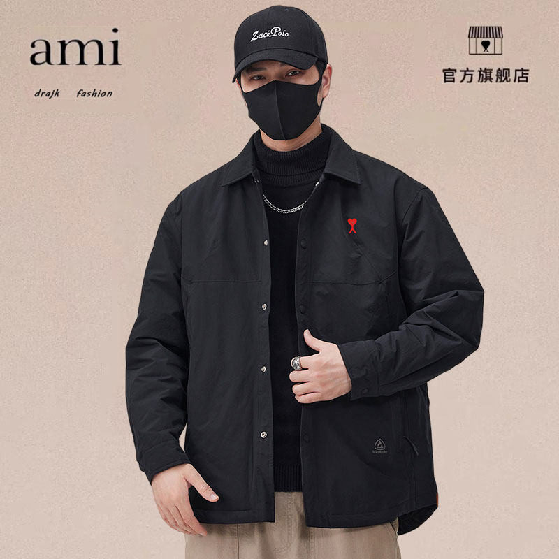 正品AMI DRAJK翻领衬衫外套男秋冬季休闲加厚工装夹克男士二棉衣