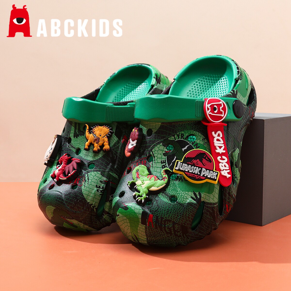 abc恐龙儿童洞洞鞋男童拖鞋夏季新款男孩防滑软底凉鞋外穿沙滩鞋