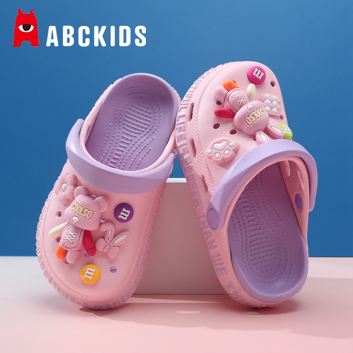 abckids儿童洞洞鞋女童拖鞋夏季新款防滑凉拖女孩凉鞋外穿沙滩鞋