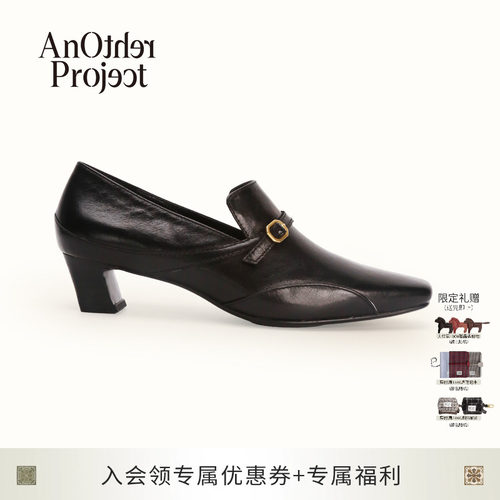 AnOtherProject牛皮饰扣跟鞋
