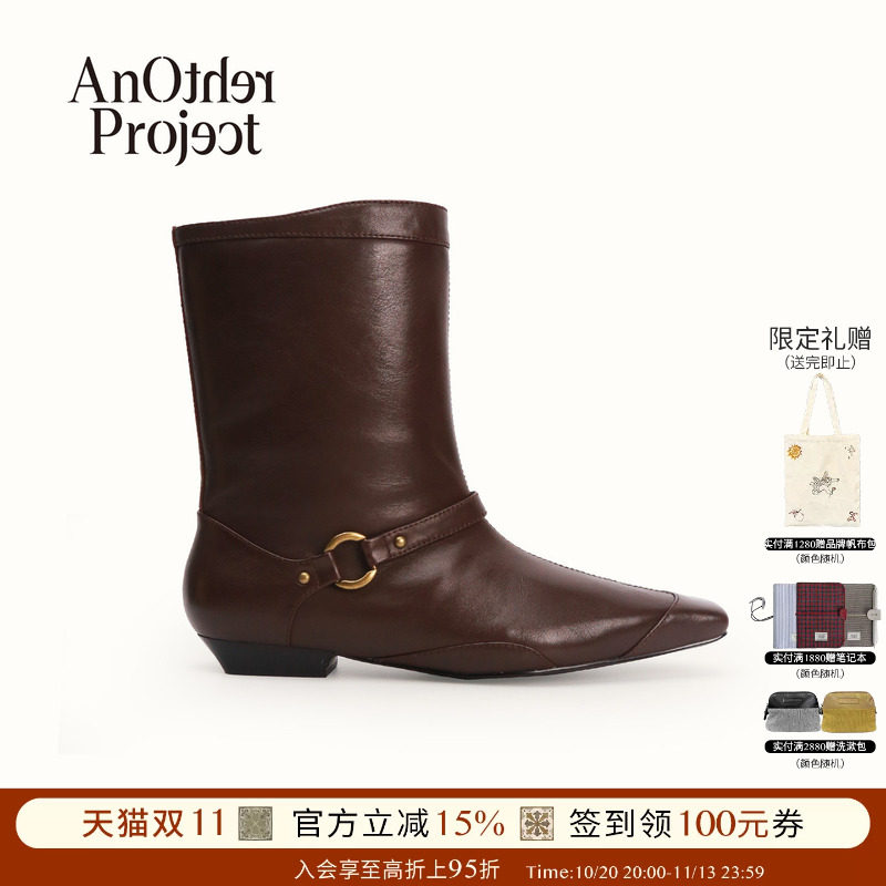 AnOtherProject中筒短跟骑士靴
