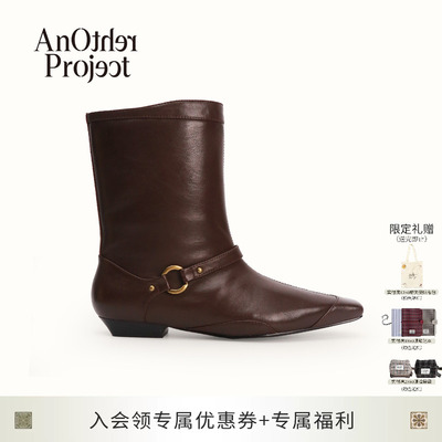 AnOtherProject中筒短跟骑士靴