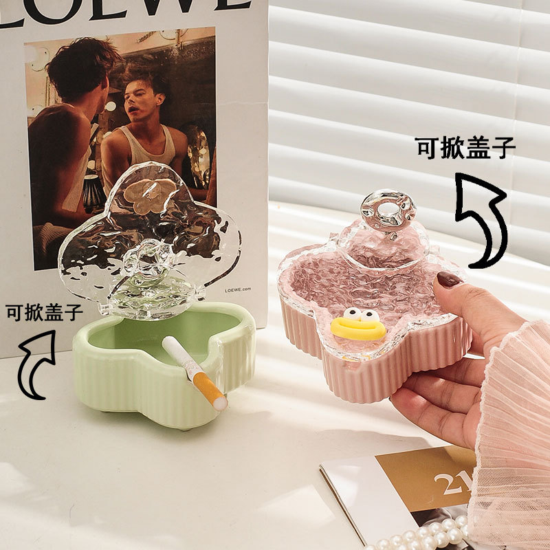 轻奢陶瓷带盖子烟灰缸时尚个性潮流家用客厅防飞灰办公室烟缸