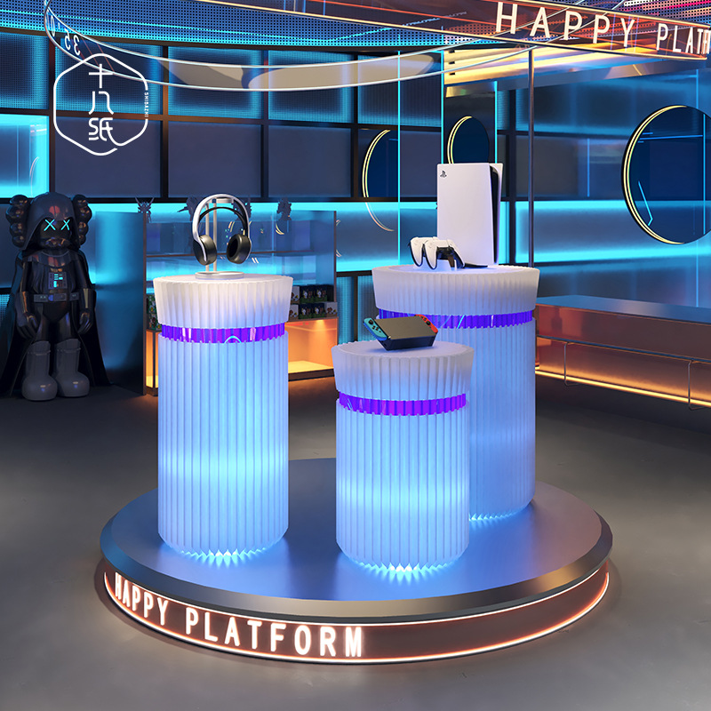 十八纸圆柱展示柜架子手办灯光展示货架柜置物摆件商用陈列展示台