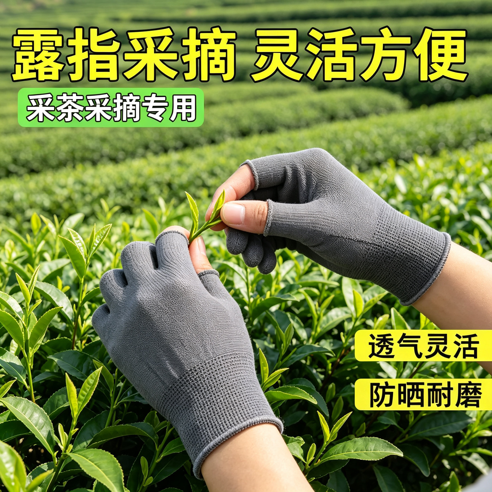 手套露二指头耐磨弹力透气防晒劳保透气尼龙工作男女薄款吸汗手套