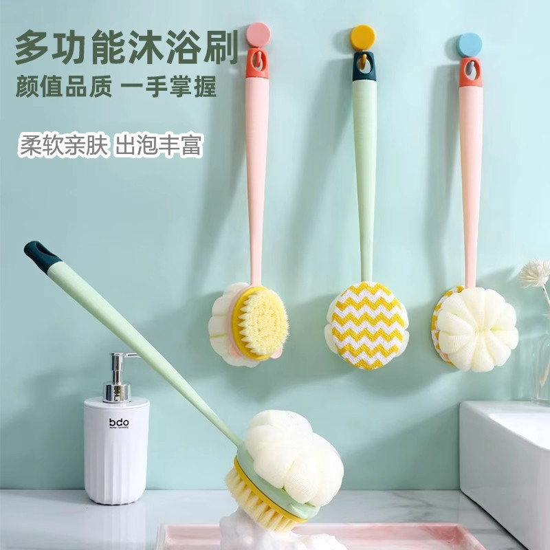 浴室沐浴刷搓背软毛沐浴球搓泥双面二合一洗澡刷子后背专用长柄搓