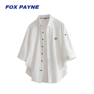 休闲七分袖 英国FOX 男夏季 衬衫 衬衣外套 PAYNE小狐狸亚麻纯棉短袖