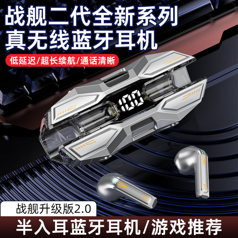 真无线2025蓝牙耳机双耳半入耳电竞游戏专用无延迟炫酷高级机甲风