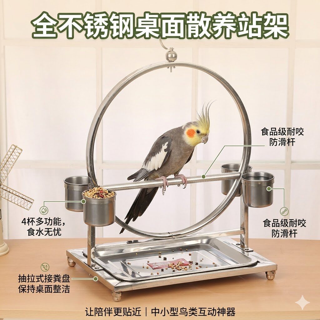 鹦鹉散养站架虎皮玄凤不锈钢鸟架结实耐用鸟架子挂架站笼圆形架