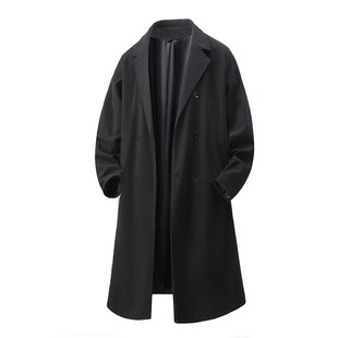 2025秋冬季新款男生双排扣中长款风衣男垫肩西装外套过膝厚款大衣