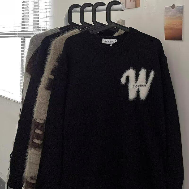 2024新款重磅圆领卫衣男款字母设计感美式秋冬加绒潮牌无帽长袖
