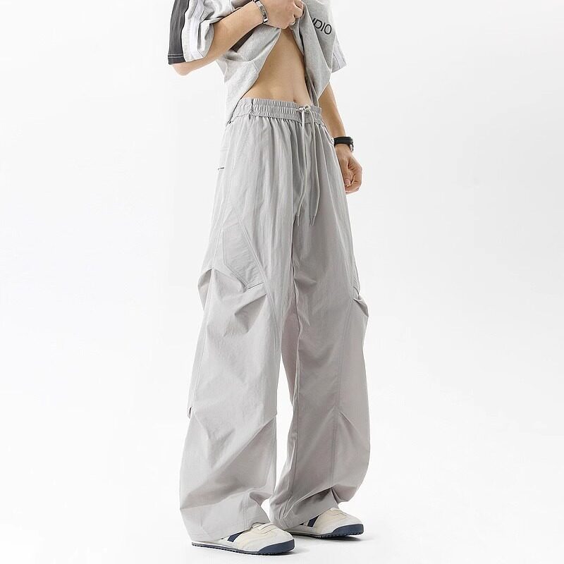 美式街头褶皱设计运动裤男潮牌宽松工装长裤透气休闲裤薄