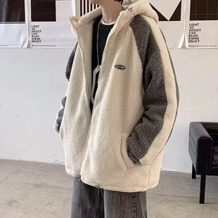 羊毛羔外套男生冬季潮牌韩版宽松加厚冬装羊羔毛棉服潮流百搭