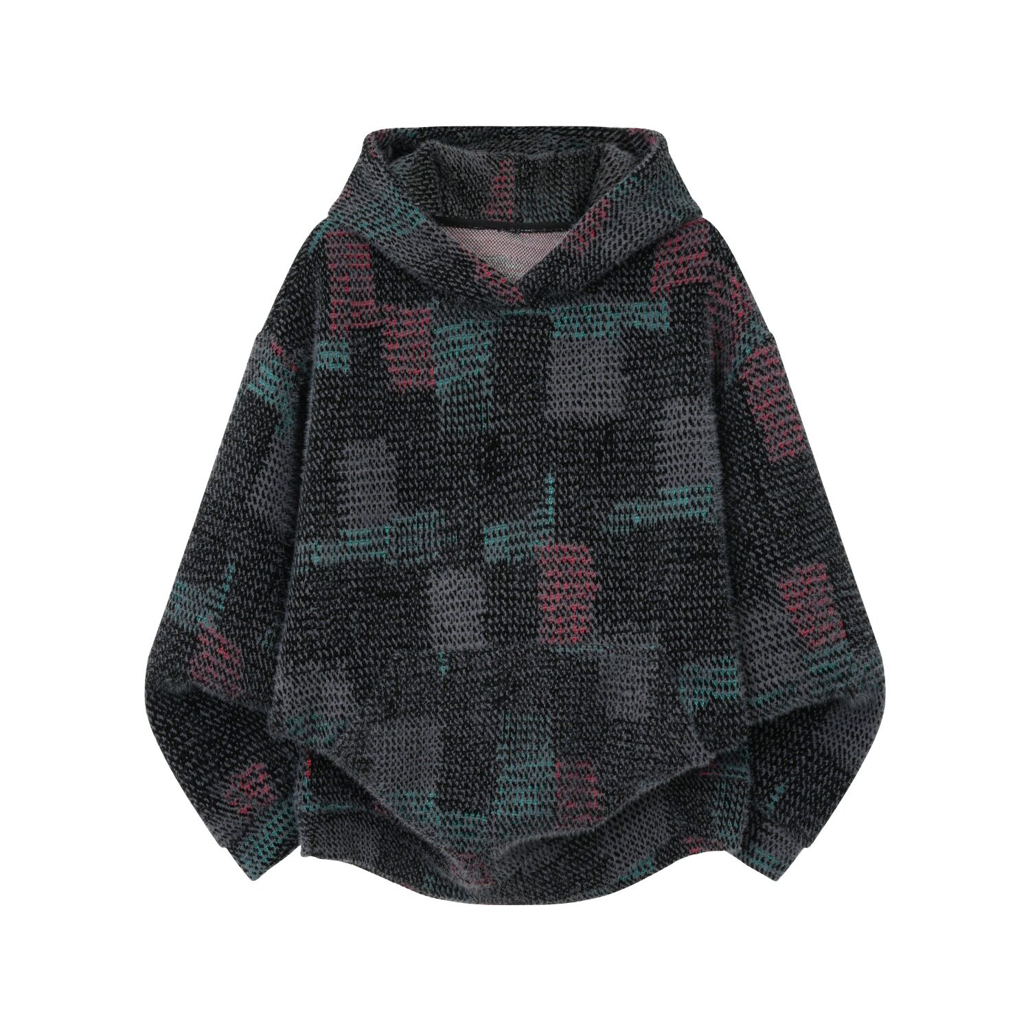 小香风七彩格子针织卫衣男秋冬美式复古重磅连帽衫慵懒风情侣外套