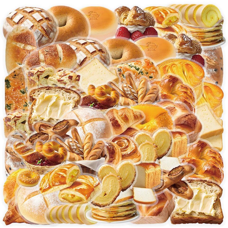 50张仿真食物烘焙面包贴纸pet透明材质小清新高颜值装饰防水贴画