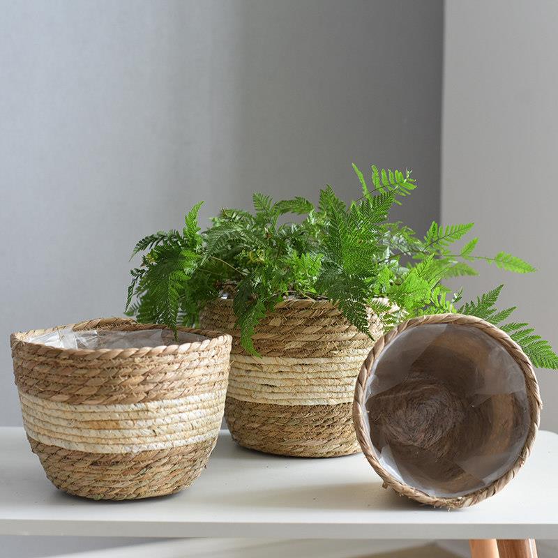 竹篮花盆编织草编藤大北欧客厅圆形室内家用手工装饰花篮藤编花盆