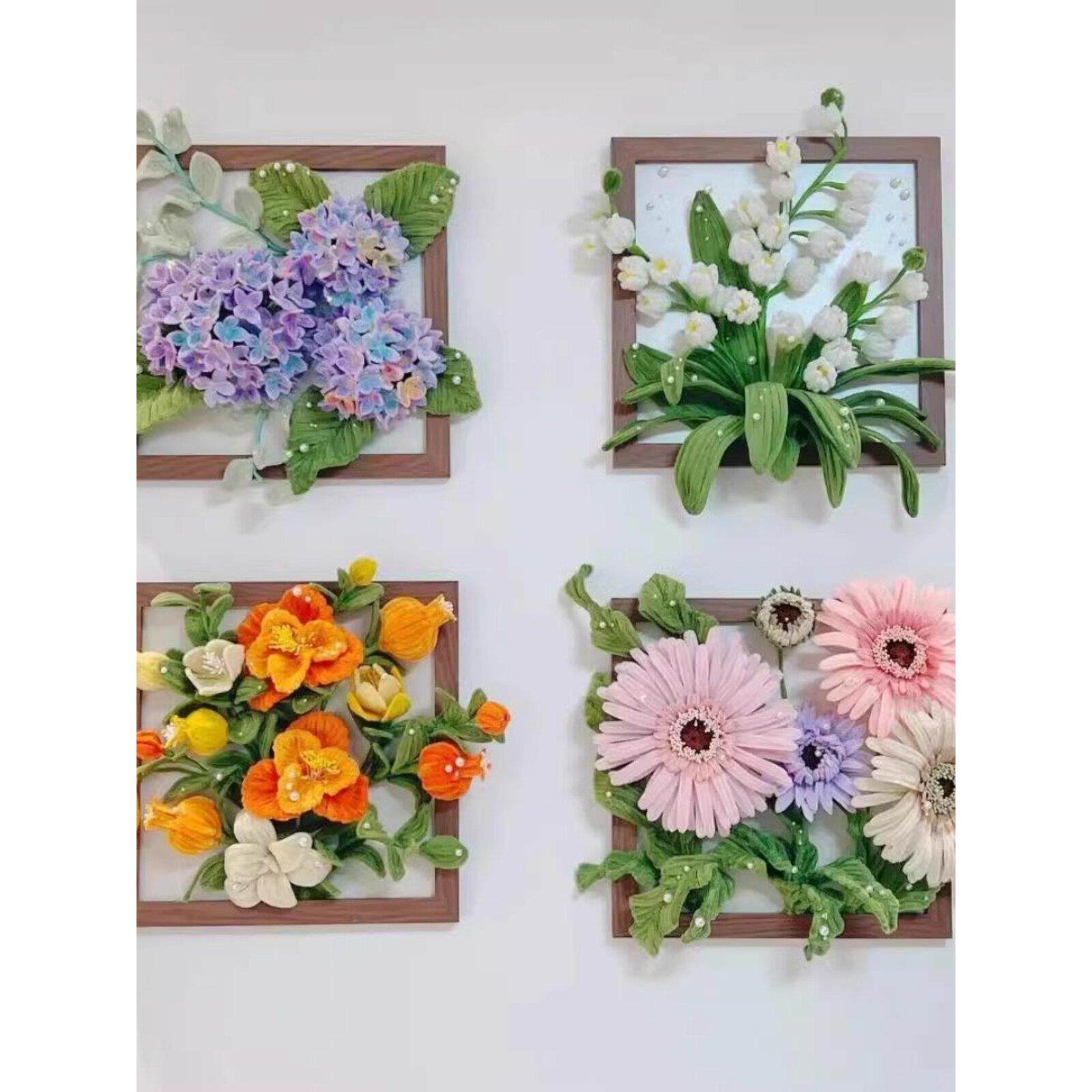 扭扭棒花束手工DIY油画相框摆件材料包自制铃兰绣球花送朋友礼物