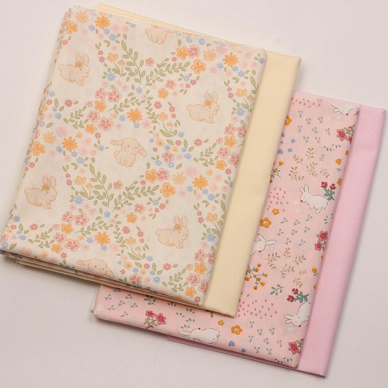 日系卡通草莓兔子印花纯棉布料1.6米幅宽40支斜纹布服装床品面料