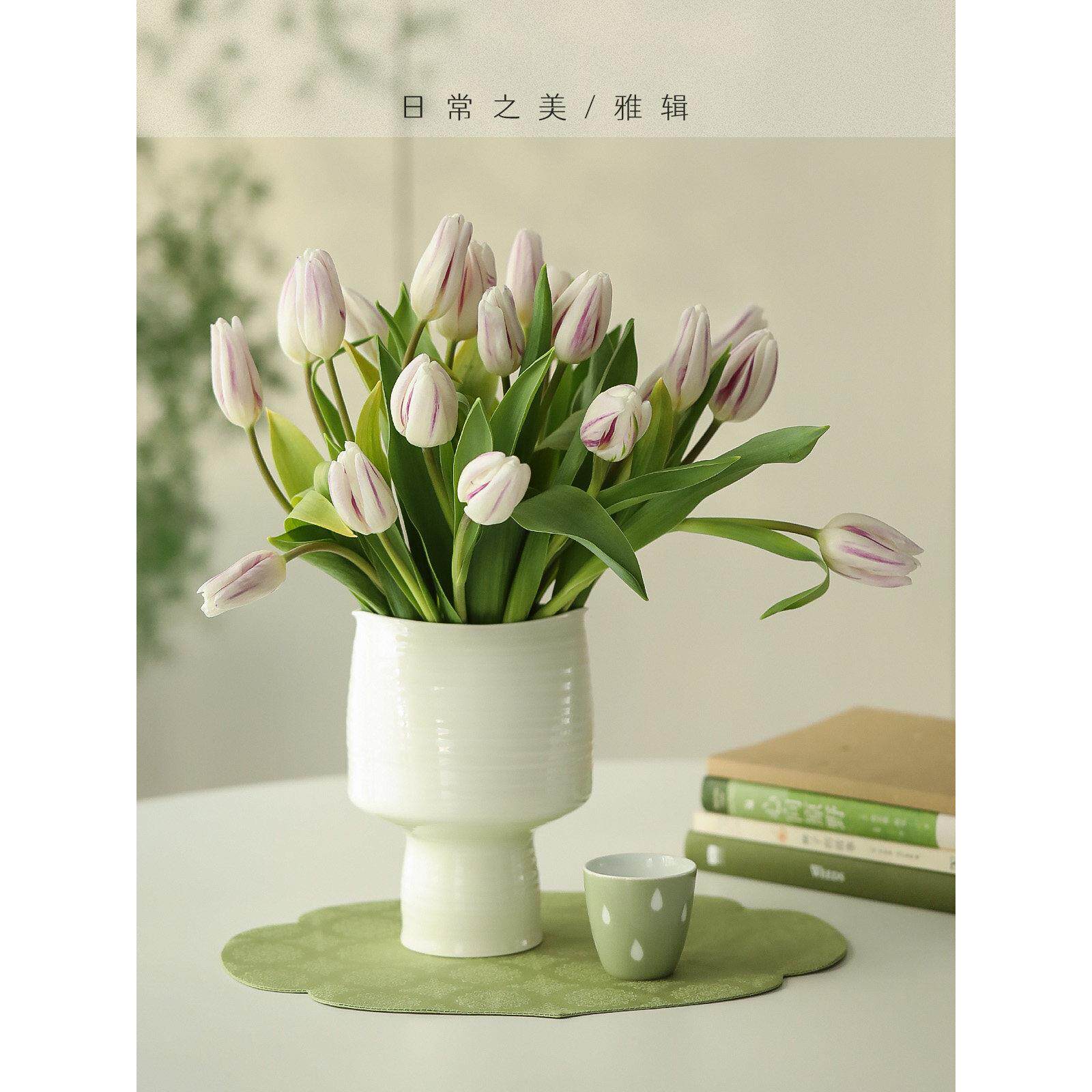 雅辑 流云花瓶 日常花器花插 家居陶瓷装饰花道插花 郁金香花瓶
