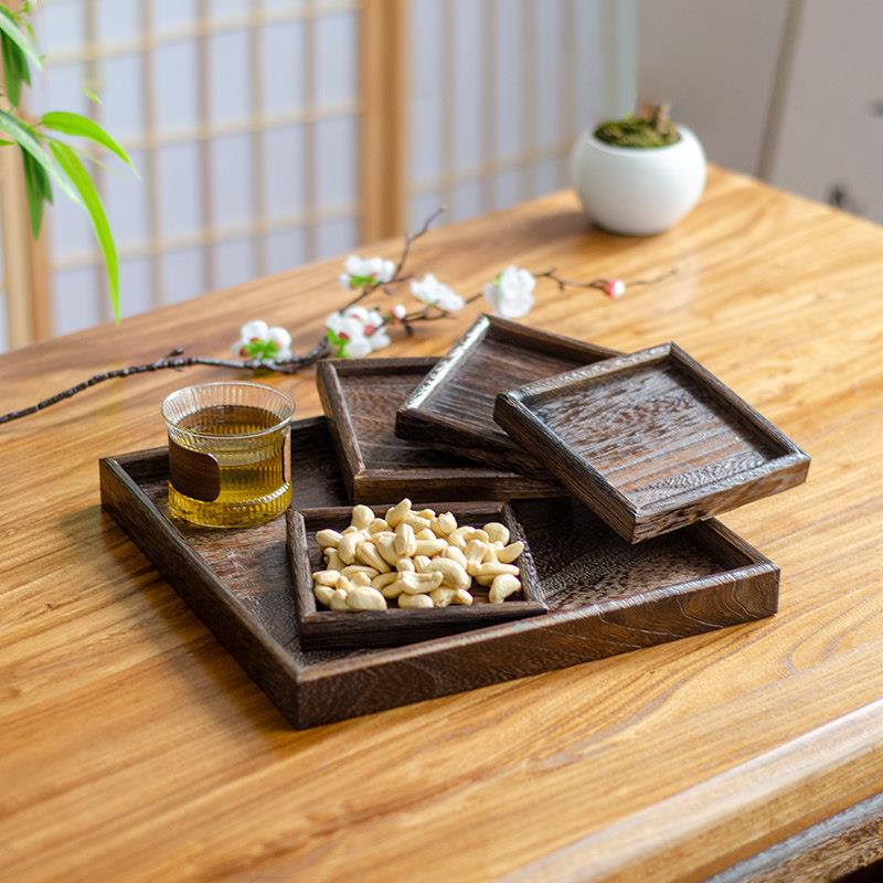 实木喝茶盘子中式复古点心托盘家用民宿正方盘套盘侘寂风格餐具盘