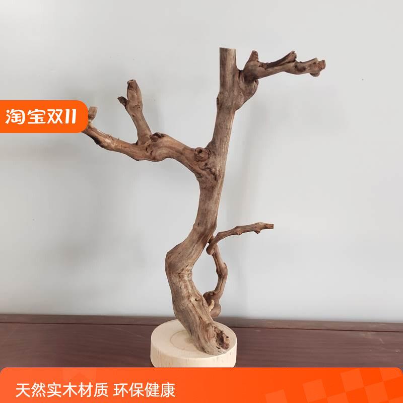 鹦鹉站杆树枝带底托摆件茶几手工把玩首饰实木小鸟儿专用落地站架