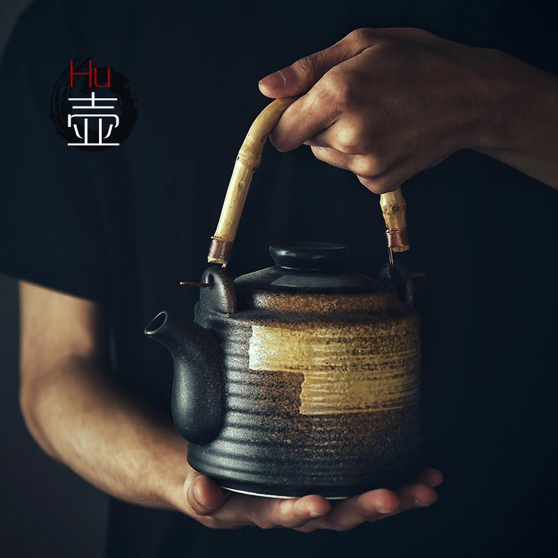 潮皿杂货复古单壶陶瓷日式茶壶家用酒店餐馆茶壶中式大号提梁壶