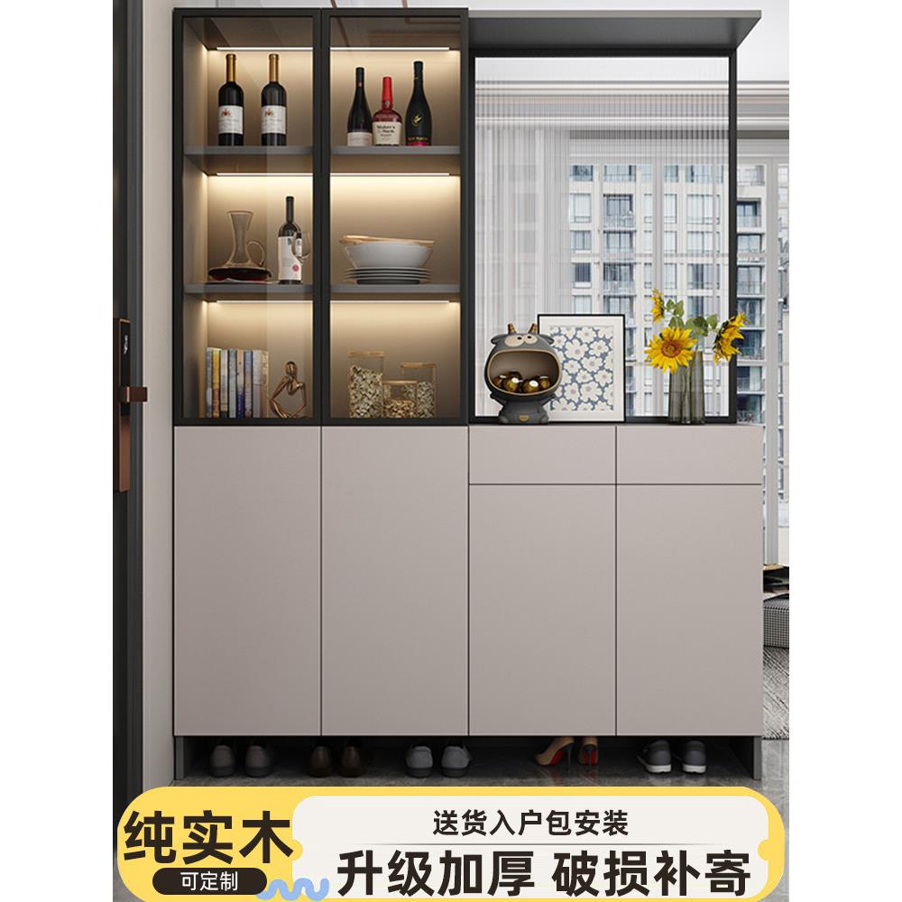 实木入户玄关柜一体客厅进家用阻断柜轻奢玻璃风酒柜屏风储物柜子