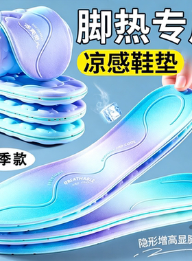 夏季透气冰凉抗菌运动鞋垫女男款吸汗防臭凉感光脚踩屎感气垫减震