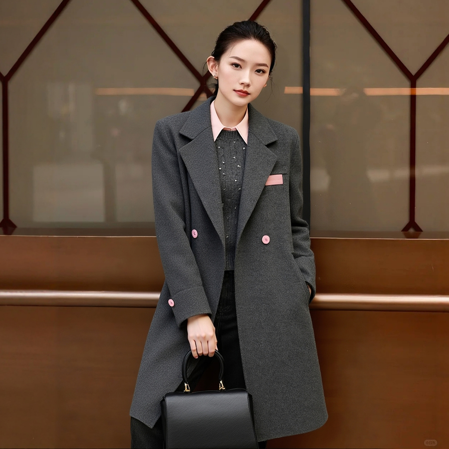 赢智尚撞色羊毛羊绒大衣