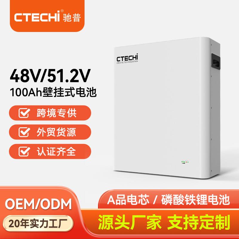 51.2V 100AH Lifepo4家庭储能电池壁挂磷酸铁锂电池组电源5KWH