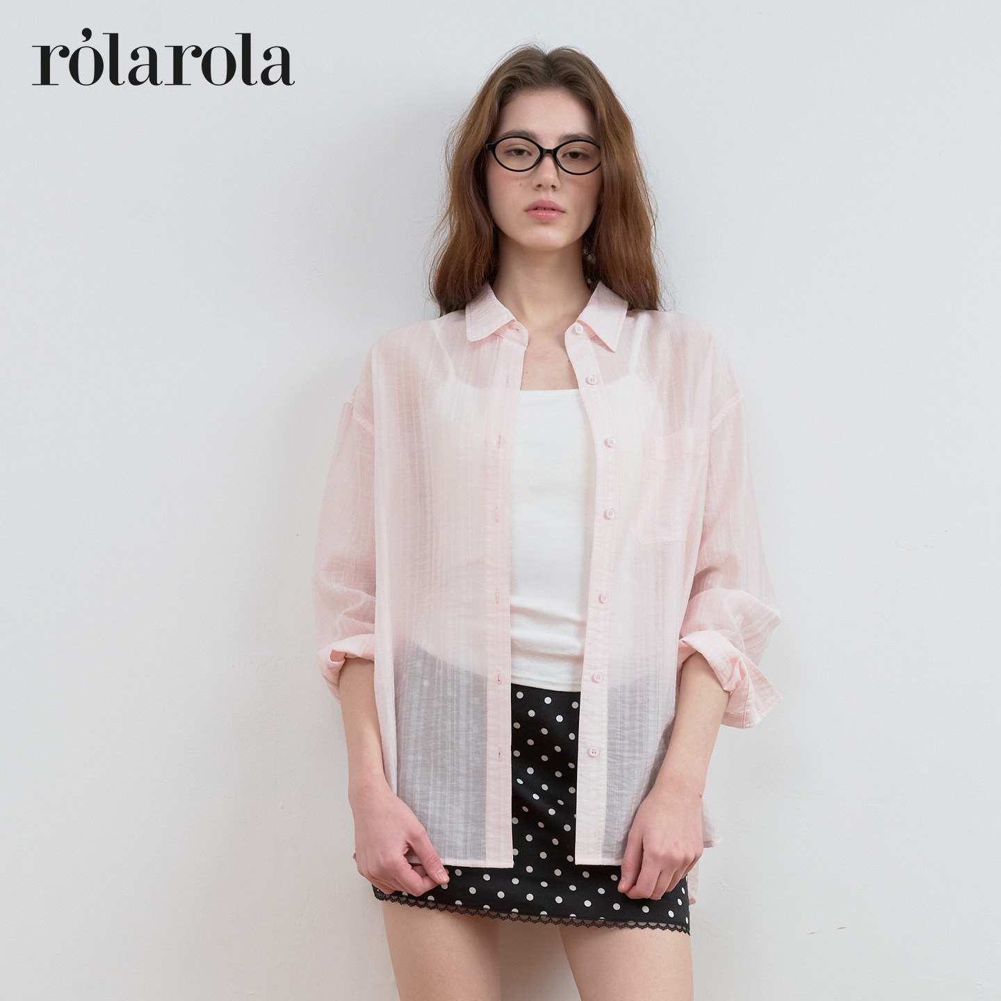 ROLAROLA26年新款简约风竖坑条透视衬衫女长袖开衫松弛感上衣