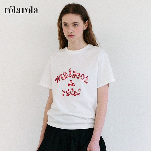 ROLAROLA新款短袖刺绣撞色修身设计感百搭圆领T恤女上衣