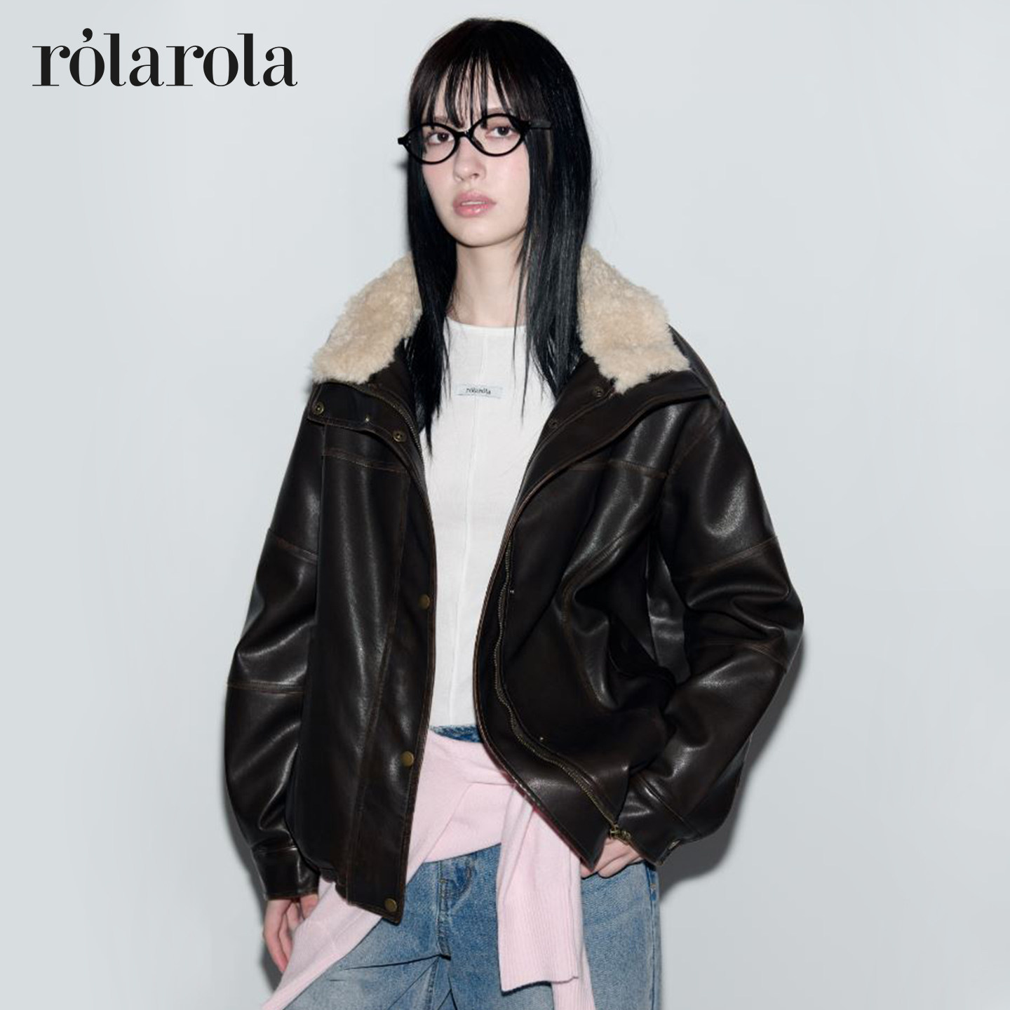 ROLAROLA皮毛一体皮衣机车保暖外套宽松休闲百搭长袖上衣