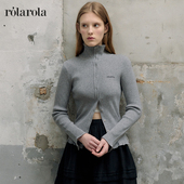 张元 英同款 ROLAROLA25年秋高领针织开衫 女休闲百搭长袖 毛衣外套