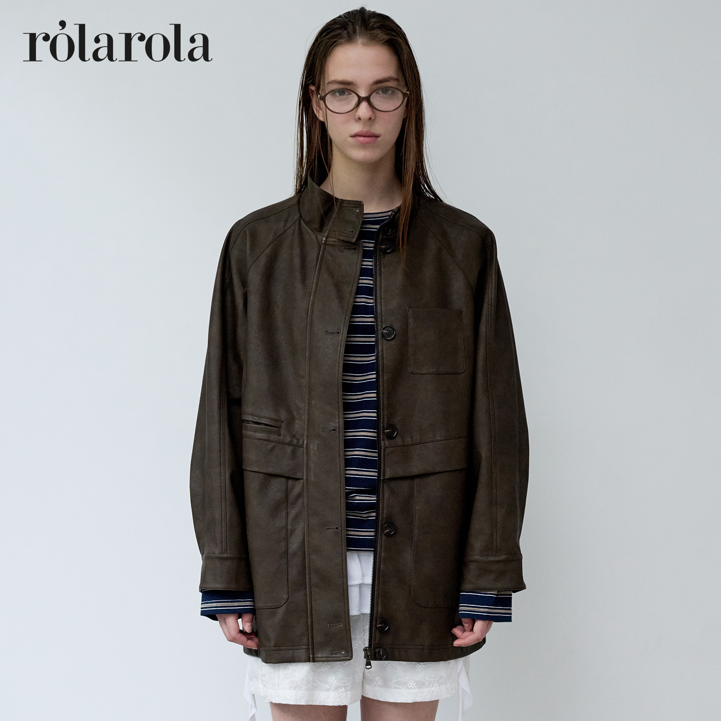 [张元英同款]ROLAROLA25年秋季廓形皮衣复古美式女机车皮夹克外套