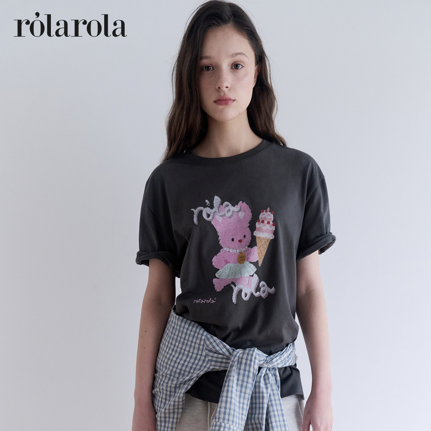 [张元英同款]ROLAROLA26年夏季卡通兔印花短袖T恤休闲风宽松上衣
