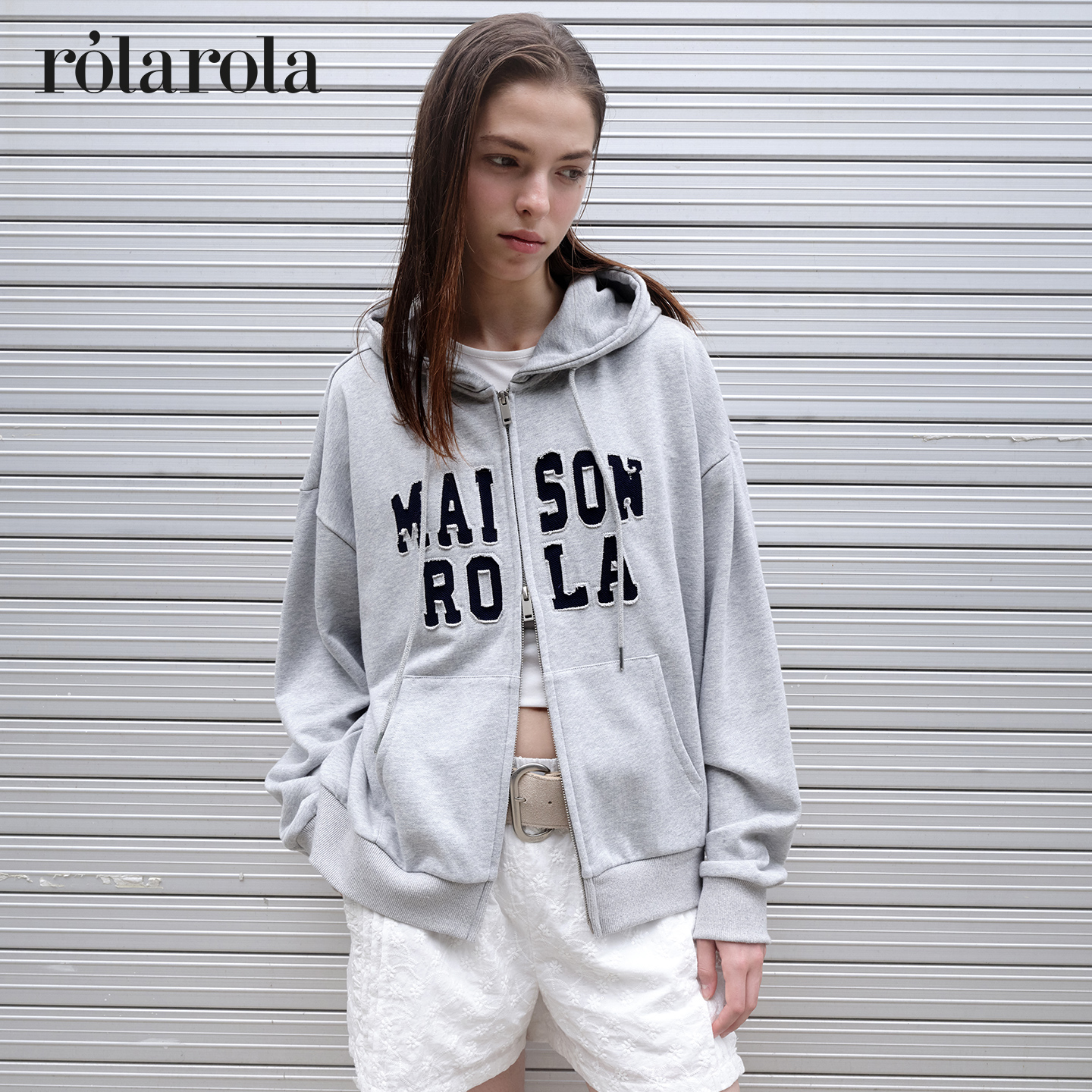 [张元英同款]rolarola25年秋字母卫衣外套休闲夹克外套连帽卫衣