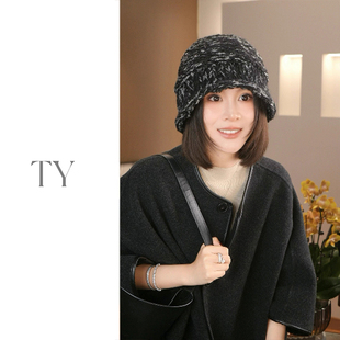 羊毛针织毛线帽女款堆堆保暖显脸小帽子白黑色可爱月子冷帽渔夫帽