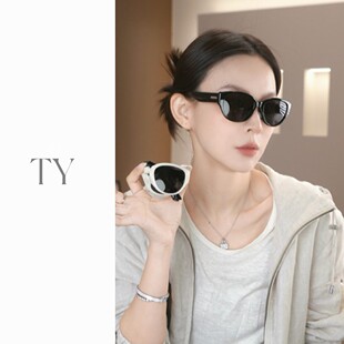 新款 潮流猫眼墨镜女高级复古感复古高清偏光太阳镜防晒紫外线男潮