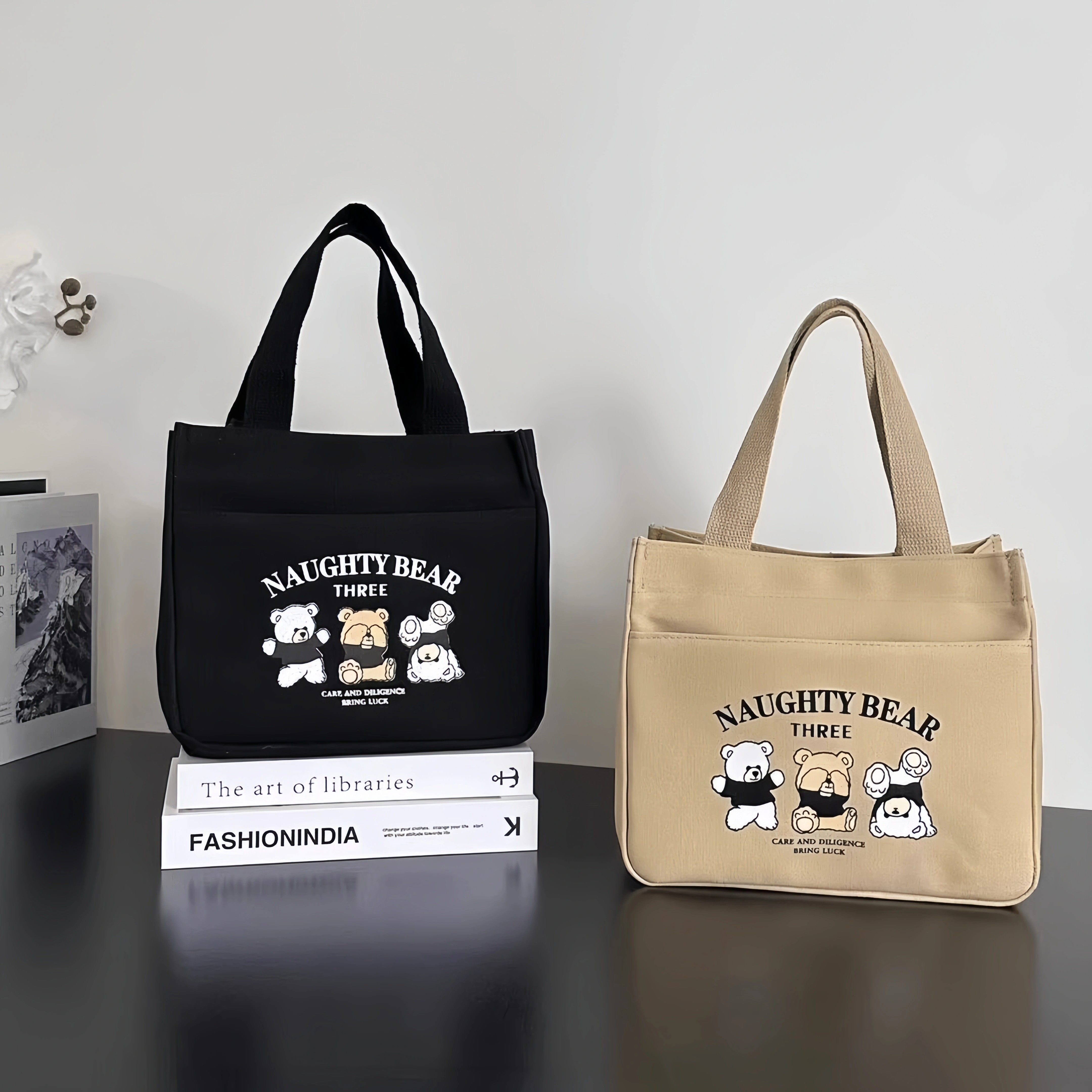 高颜值简约手提包宝妈外出帆布小巧立体拎包通勤加厚上班便当饭袋