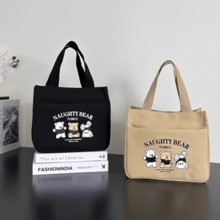 高颜值简约手提包宝妈外出帆布小巧立体拎包通勤加厚上班便当饭袋