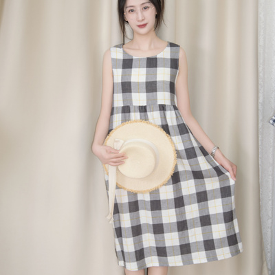 100%棉双层纱日系格子睡裙夏季
